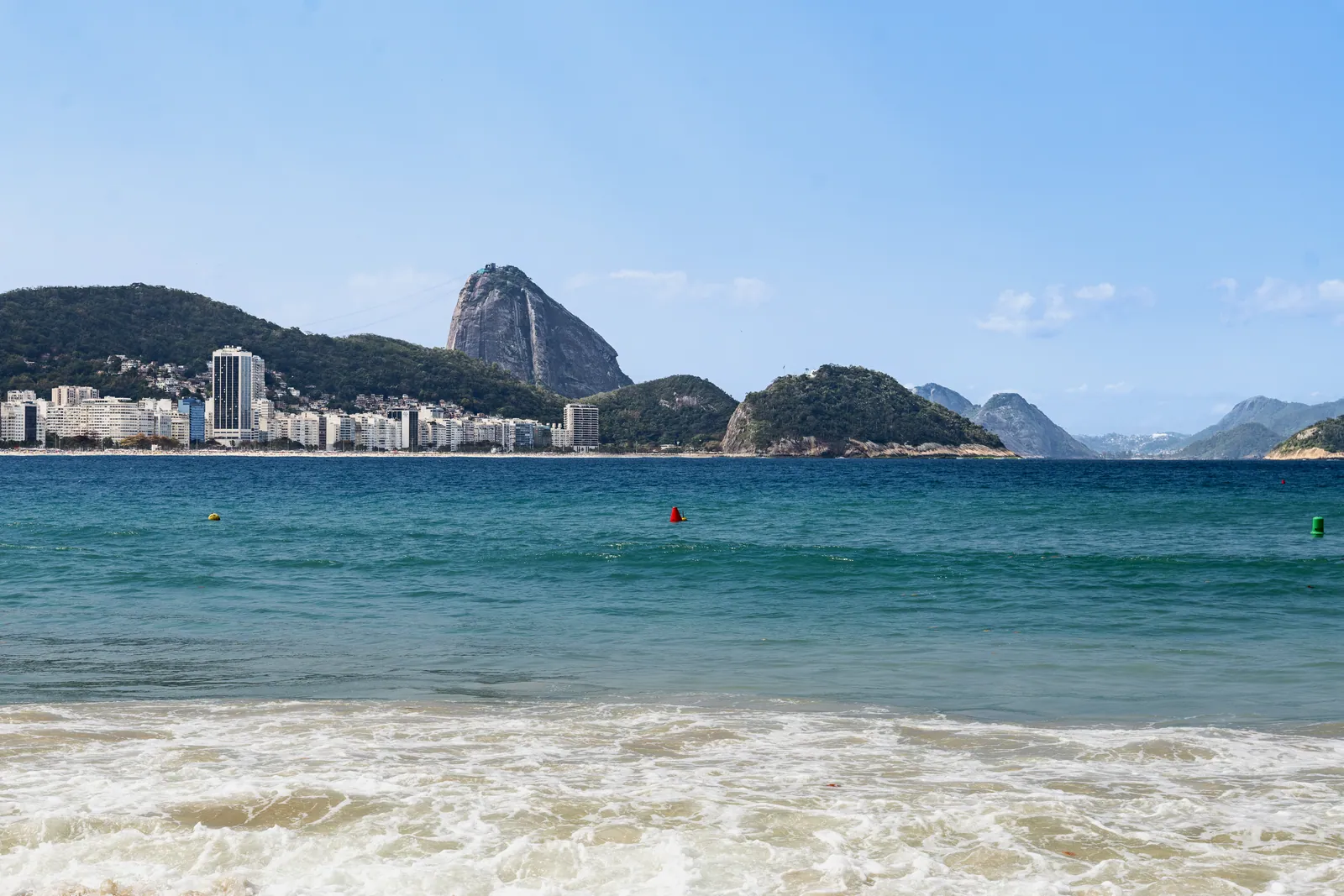 The beach and Sugarloaf seen from the water's edge