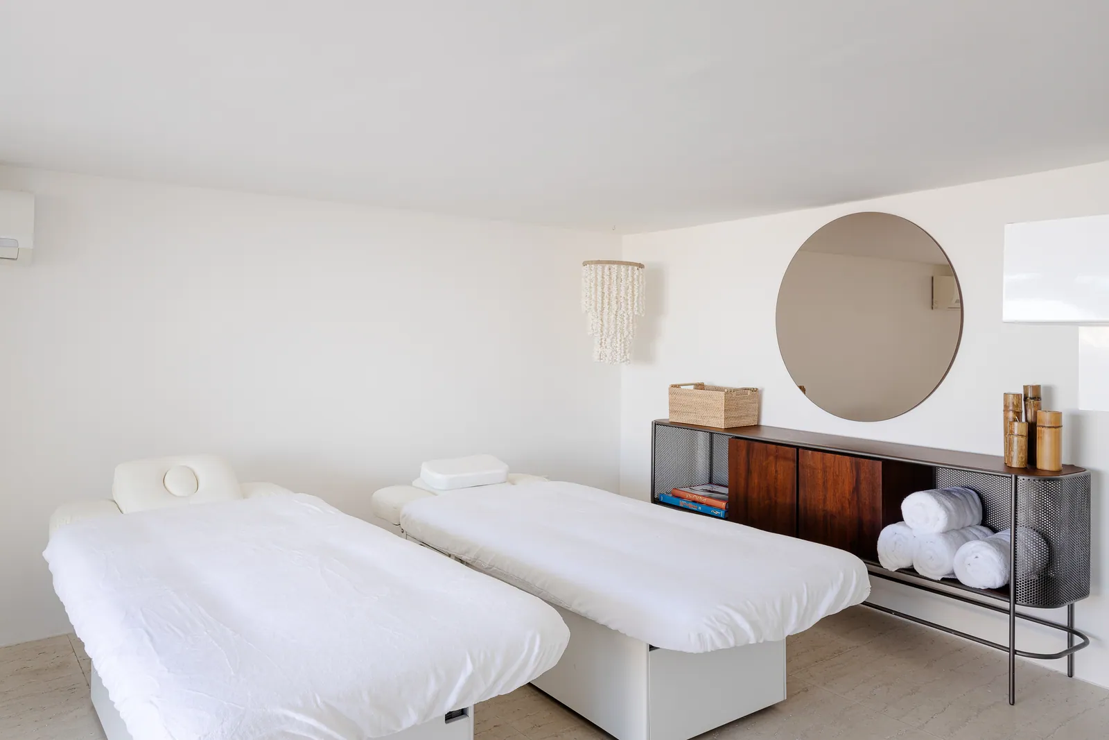 Massage room with two treatment tables